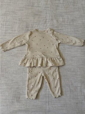 Carter's Cream Ribbed Two-Piece Set with Pink Floral Accents